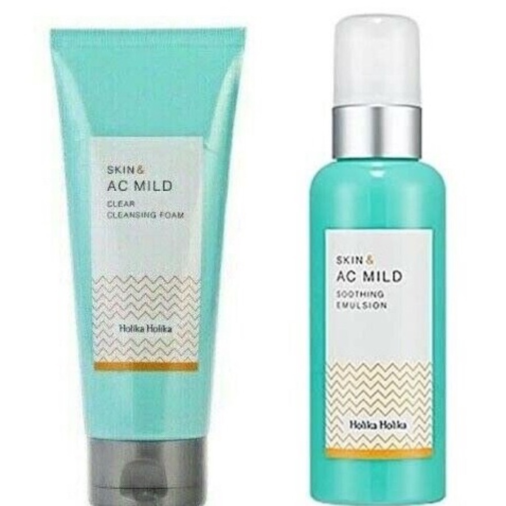 Lot 2x Holika Holika AC Mild Set – Oily & Acne Skin Cleanser + Emulsion EXPIRED